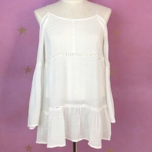 Haute Society White Cold Shoulder Flowy Boho Tunic Top Women's Small S Bohemian
